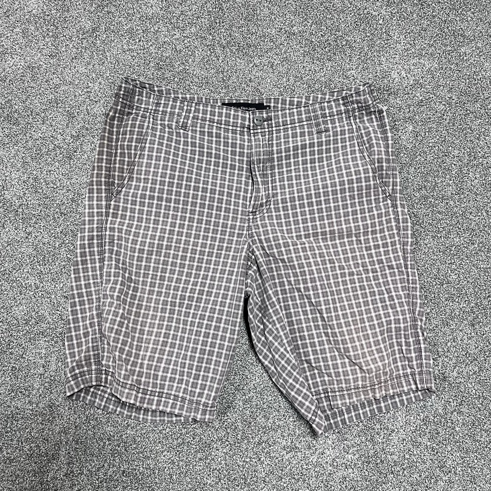 Calvin Klein Jeans Plaid Shorts Gray Casual Chino Men's Size 34